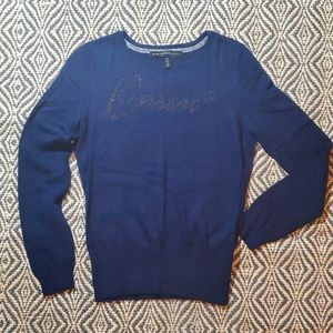 BNWT WhiteHouseBlackMarket Navy XS Rhinestone Cheers Sweater